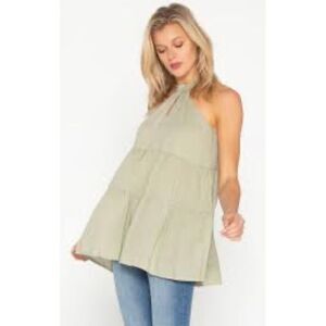 Miss Me NWT‎ Woman's Sage Green Lace Flowy Tunic Western Style Blouse Size Small